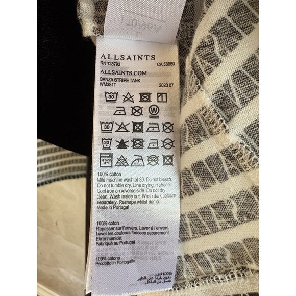 All Saints Sanza Stripe Tank - L - Black White AOP Spell Out Graphic, Minimalist - Picture 12 of 12